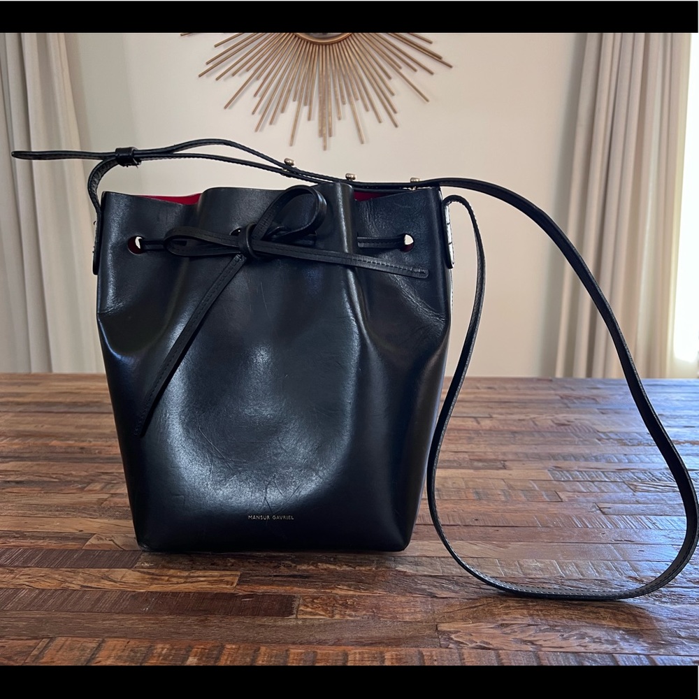 Mansur Gavriel Black/Flamma Mini Bucket Bag